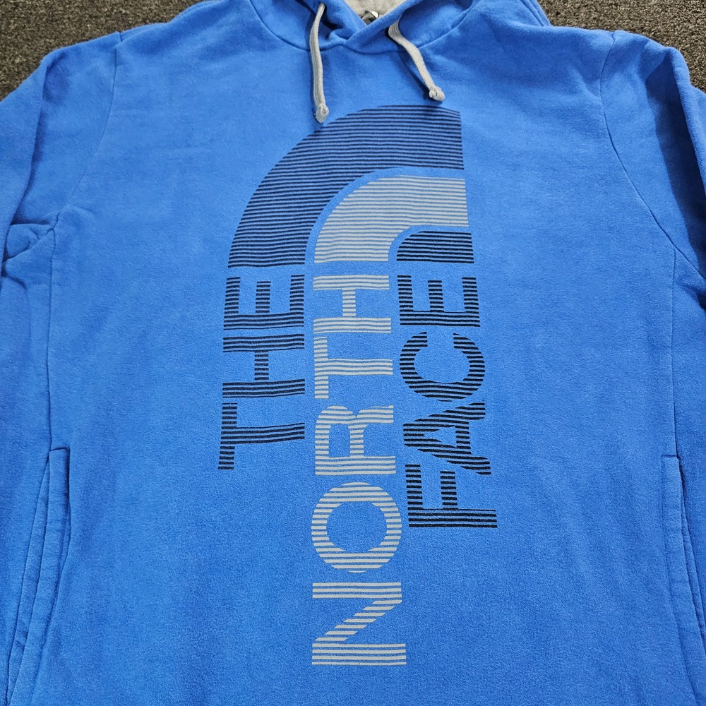 The North Face Mens Large Blue Graphic Logo Fleece Pullover Hoodie Gorpcore fade - Picture 2 of 8
